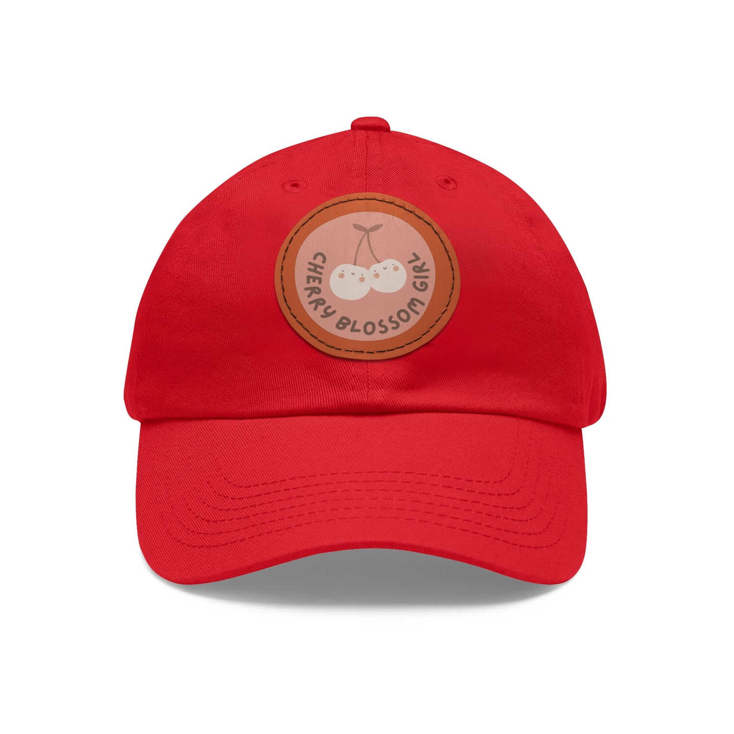 Dad Hat with Leather Patch (Round) - Cherry blossom girl.