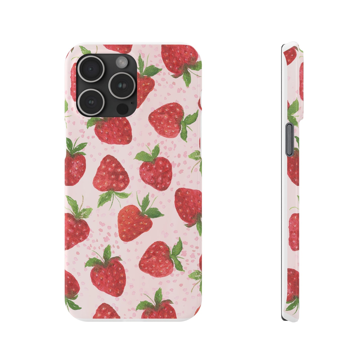 Slim Phone Cases - Strawberry with pink background