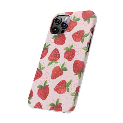 Slim Phone Cases - Strawberry with pink background