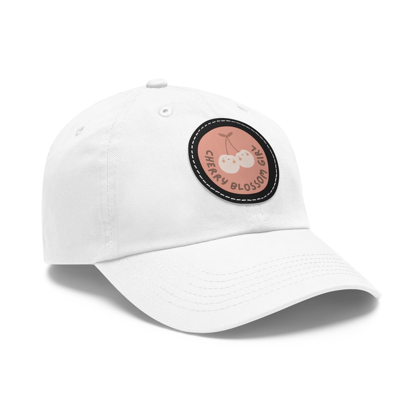 Dad Hat with Leather Patch (Round) - Cherry blossom girl.