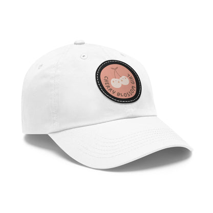 Dad Hat with Leather Patch (Round) - Cherry blossom girl.